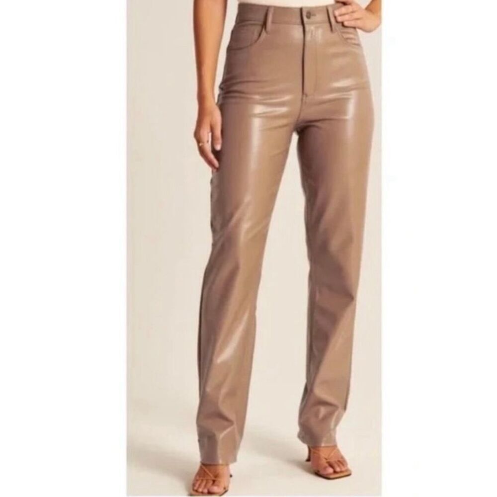 Abercrombie & Fitch 90’s ultra high rise faux leather tan pant 30
